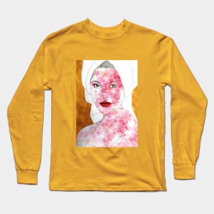 Original golden woman portrait with flowers Long Sleeve T-Shirt